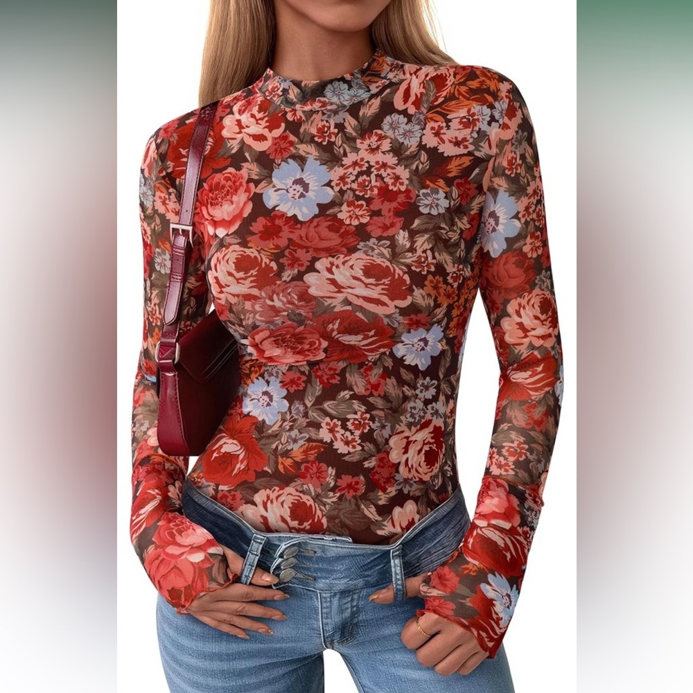 🆕Womens Mesh Floral Blouse